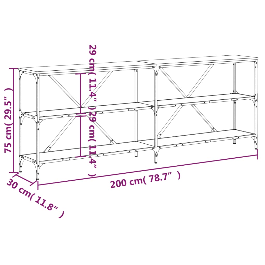 Konsolentisch Schwarz 200x30x75 cm Holzwerkstoff und Eisen