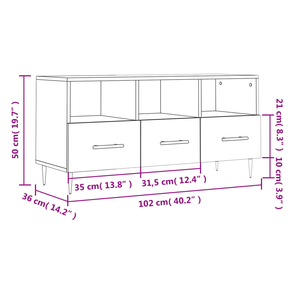 TV-Schrank Braun Eichen-Optik 102x36x50 cm Holzwerkstoff