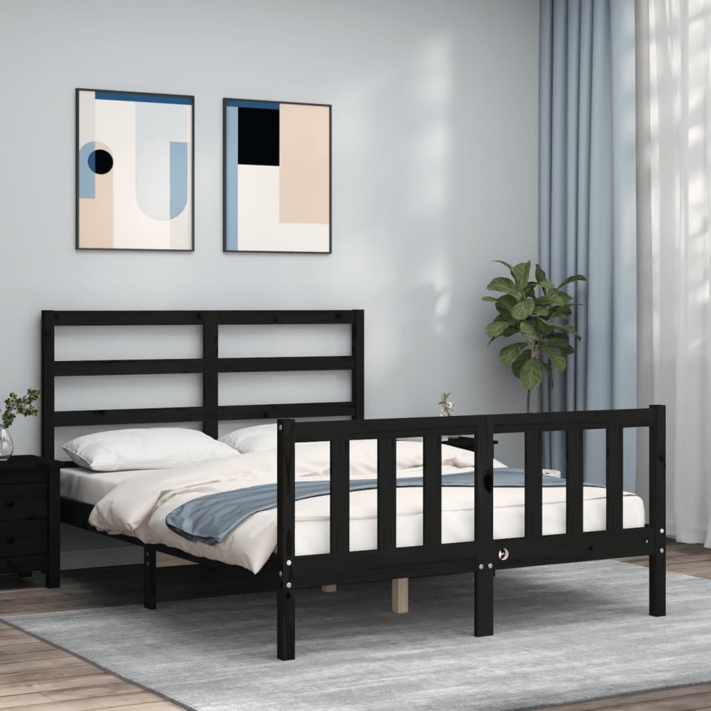 Massivholzbett mit Kopfteil Schwarz 4FT Small Double