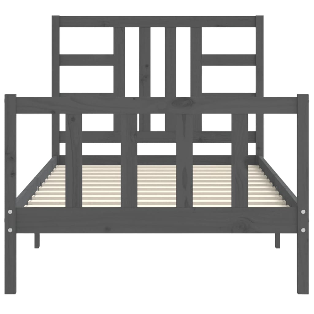 Bettgestell mit Kopfteil Grau 90x190 cm Massivholz