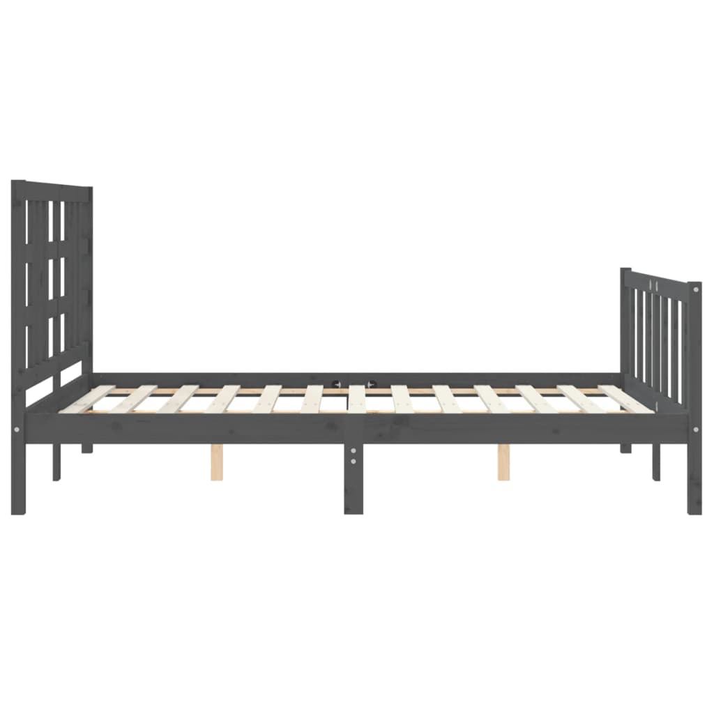 Massivholzbett mit Kopfteil Grau 140x200 cm