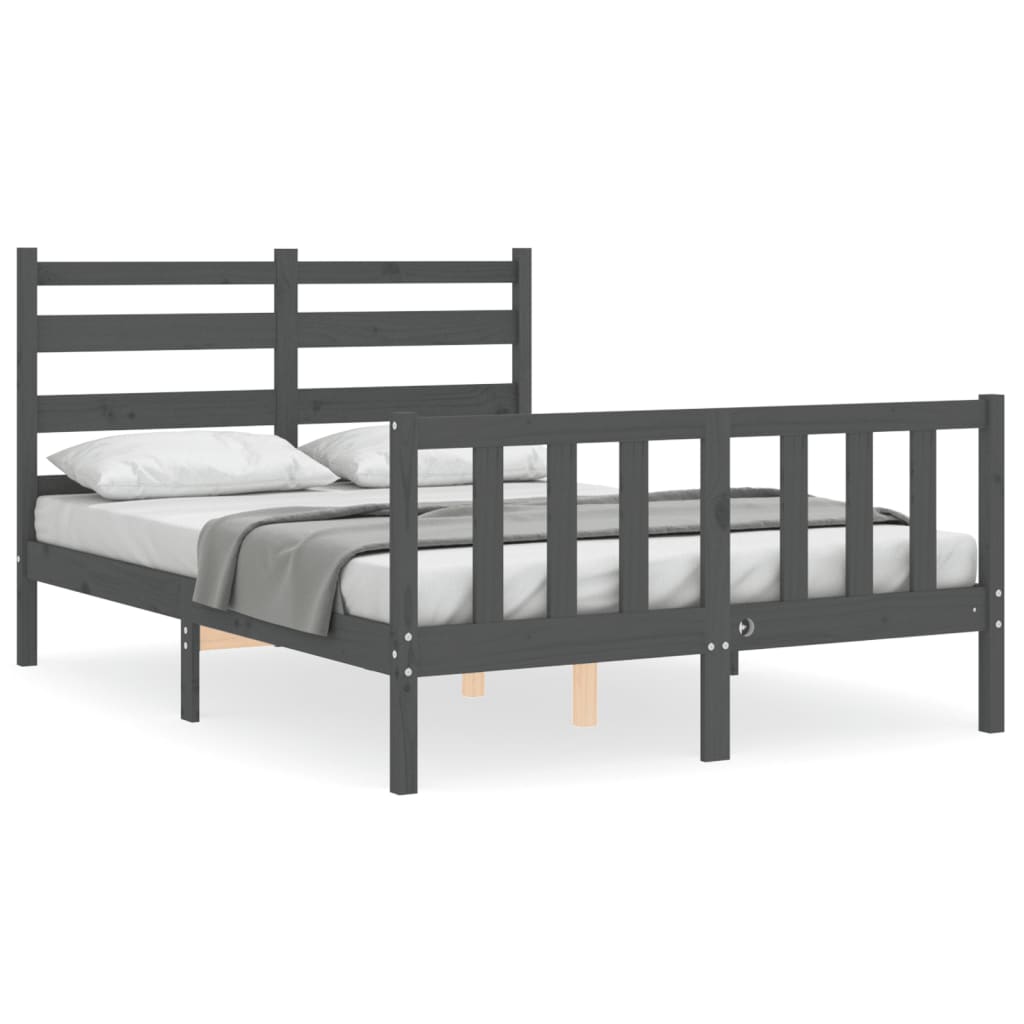 Massivholzbett mit Kopfteil Grau 4FT6 Double