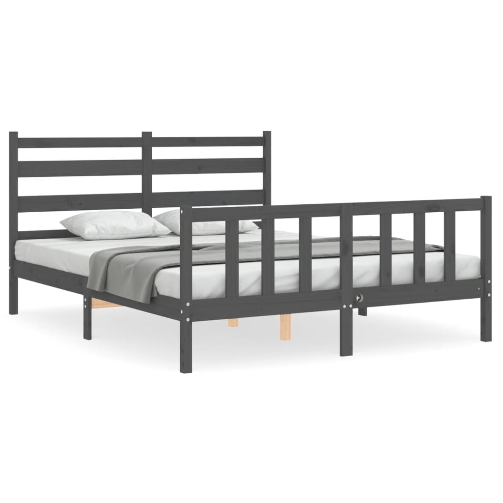 Massivholzbett mit Kopfteil Grau 5FT King Size