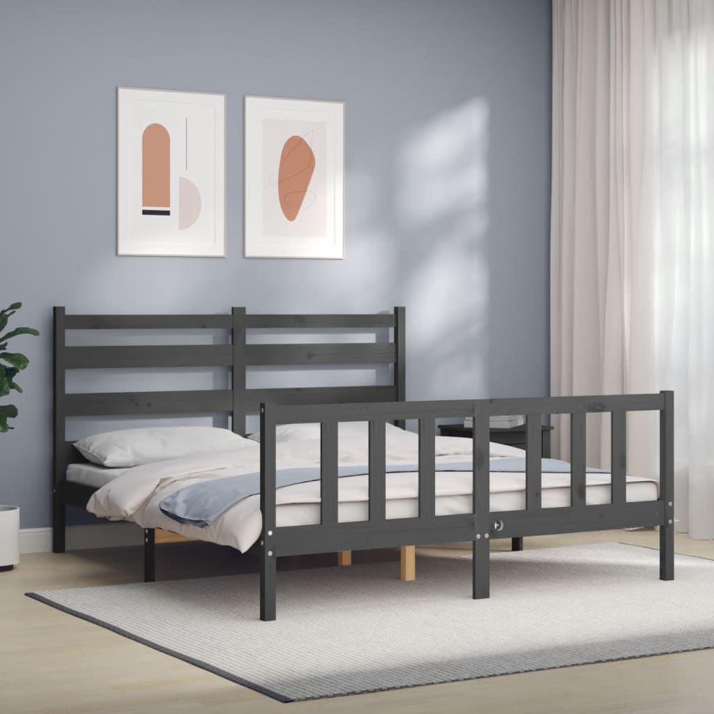 Massivholzbett mit Kopfteil Grau 5FT King Size