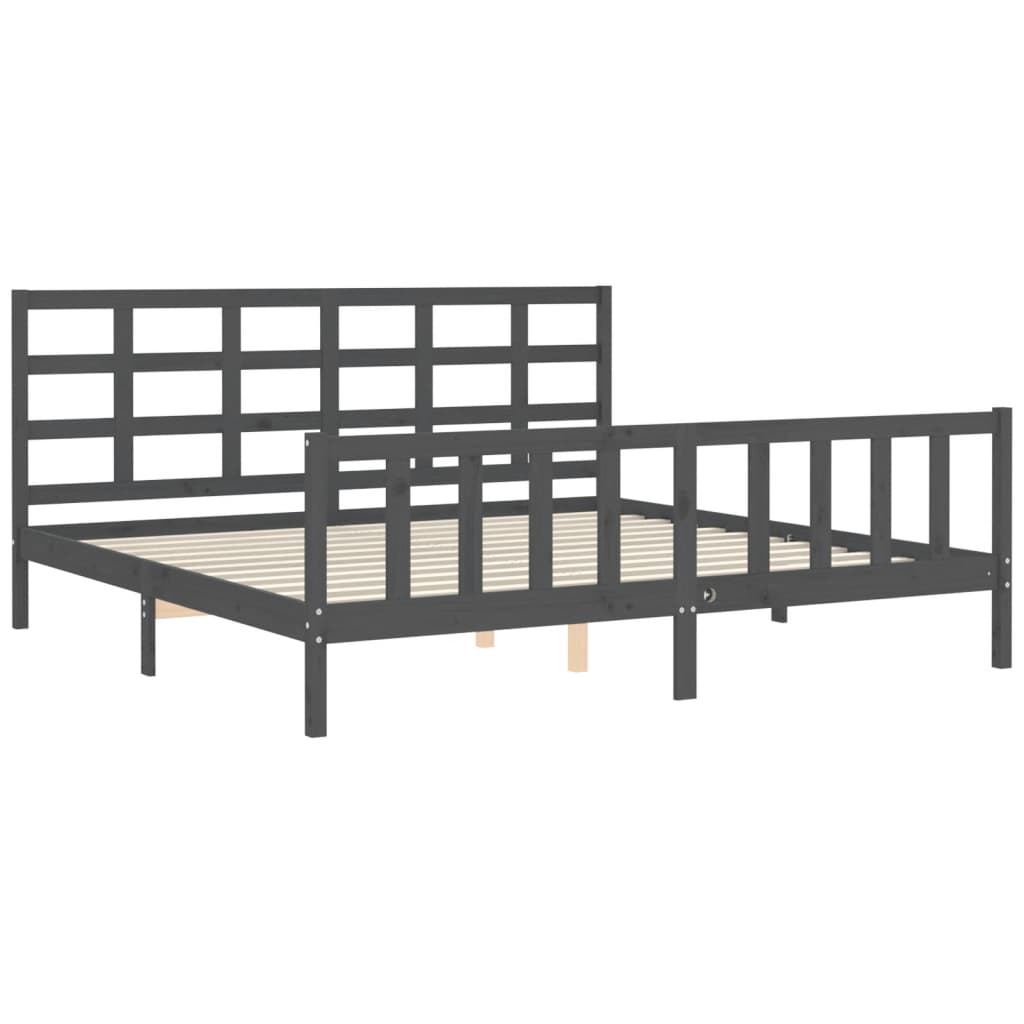 Bettgestell mit Kopfteil Grau 180x200 cm Massivholz