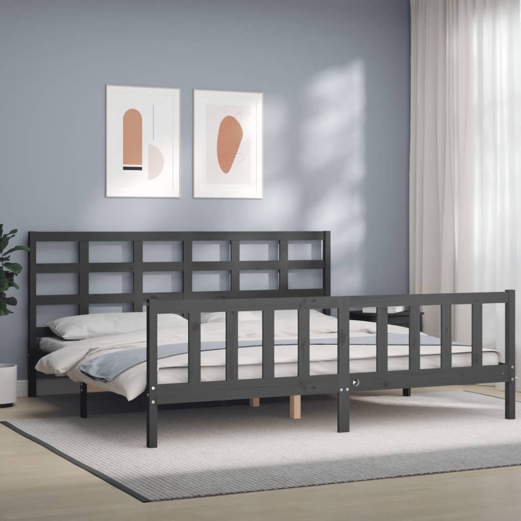 Bettgestell mit Kopfteil Grau 180x200 cm Massivholz