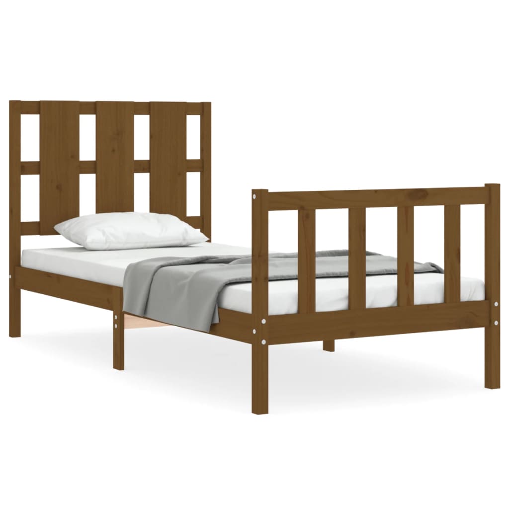 Massivholzbett mit Kopfteil Honigbraun 2FT6 Small Single