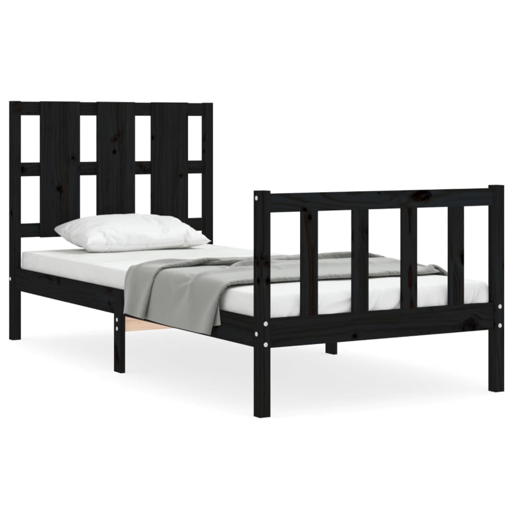 Massivholzbett mit Kopfteil Schwarz 2FT6 Small Single