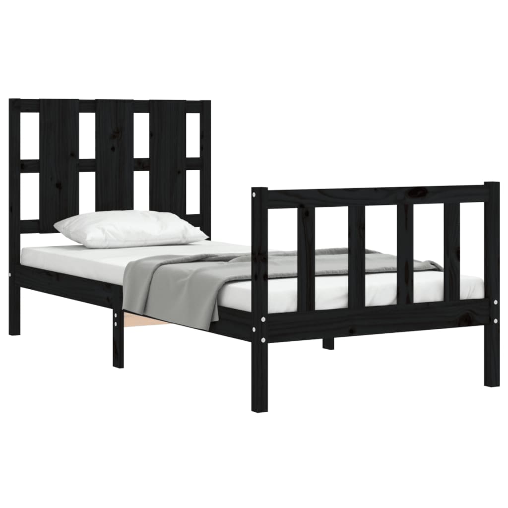 Massivholzbett mit Kopfteil Schwarz 2FT6 Small Single