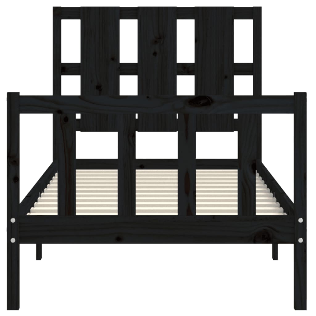 Massivholzbett mit Kopfteil Schwarz 2FT6 Small Single