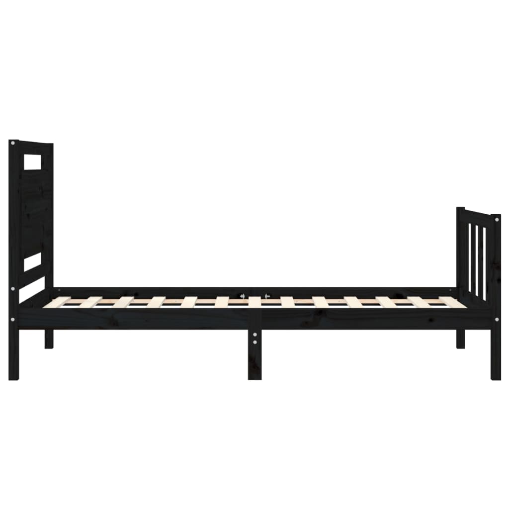 Massivholzbett mit Kopfteil Schwarz 2FT6 Small Single