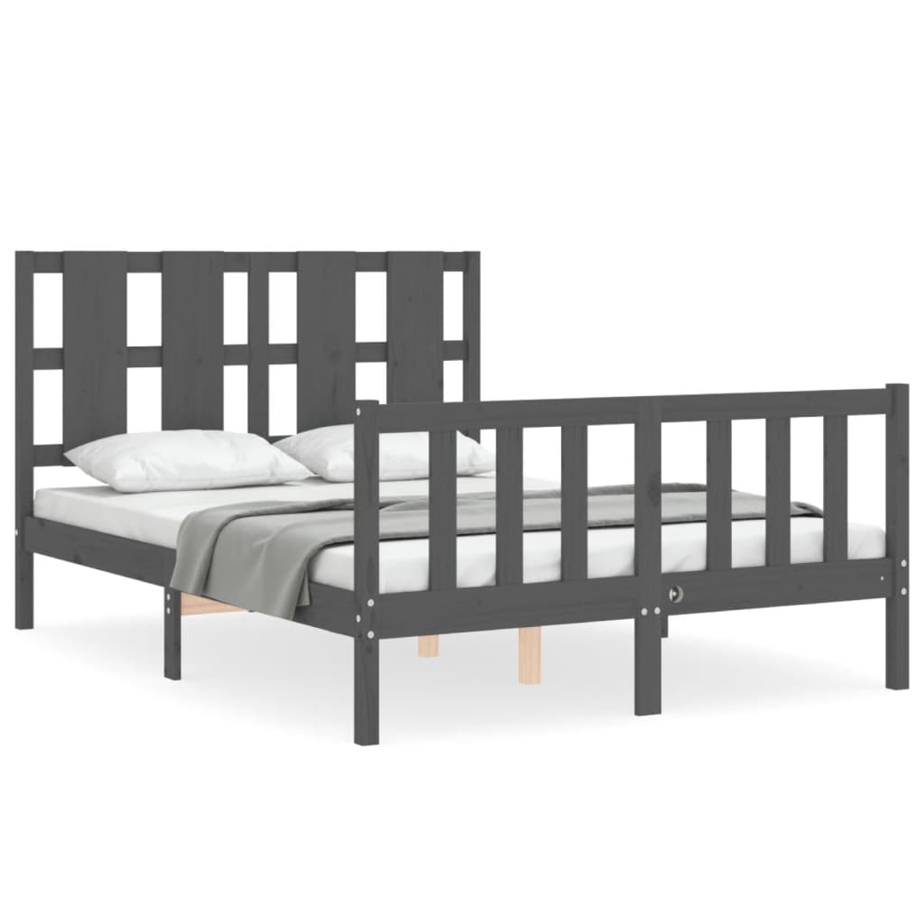 Massivholzbett mit Kopfteil Grau 4FT Small Double