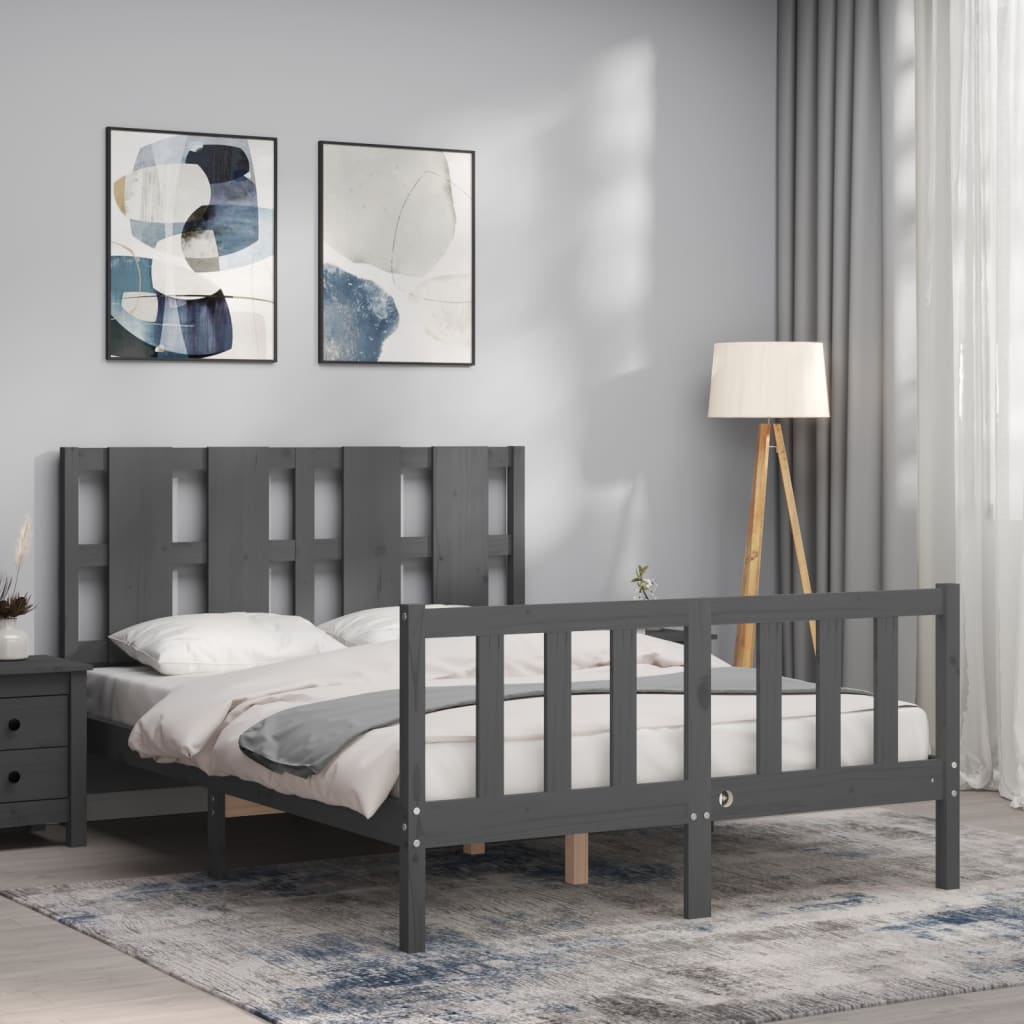 Massivholzbett mit Kopfteil Grau 4FT Small Double