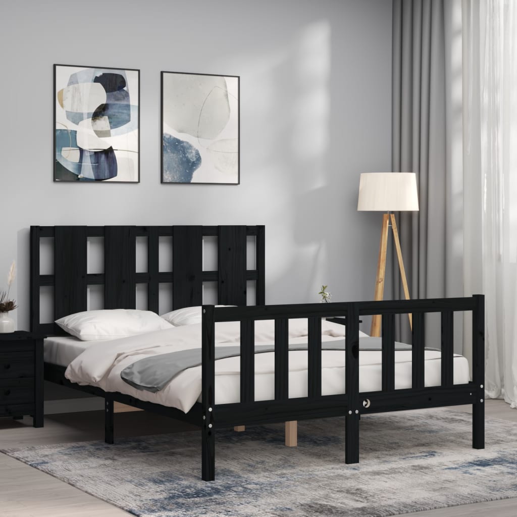 Massivholzbett mit Kopfteil Schwarz 4FT Small Double