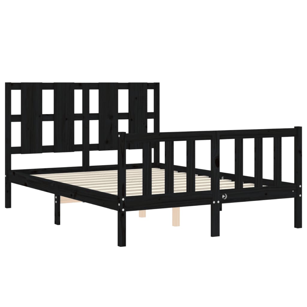 Massivholzbett mit Kopfteil Schwarz 4FT Small Double