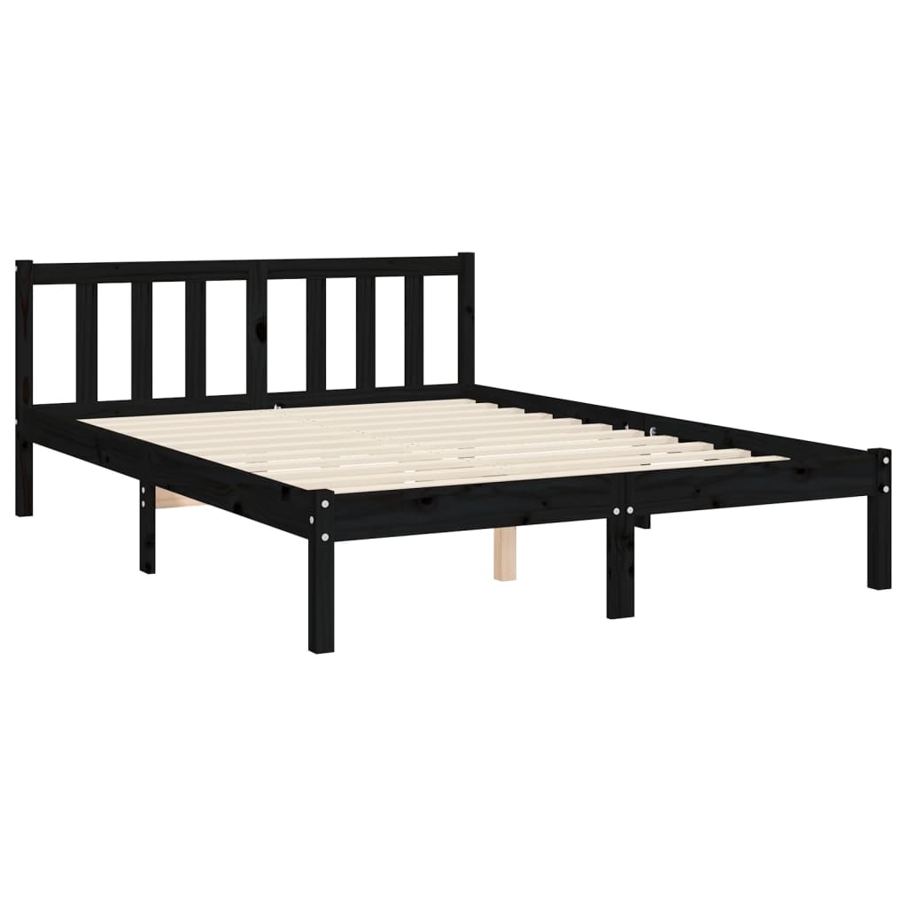 Massivholzbett mit Kopfteil Schwarz 4FT Small Double