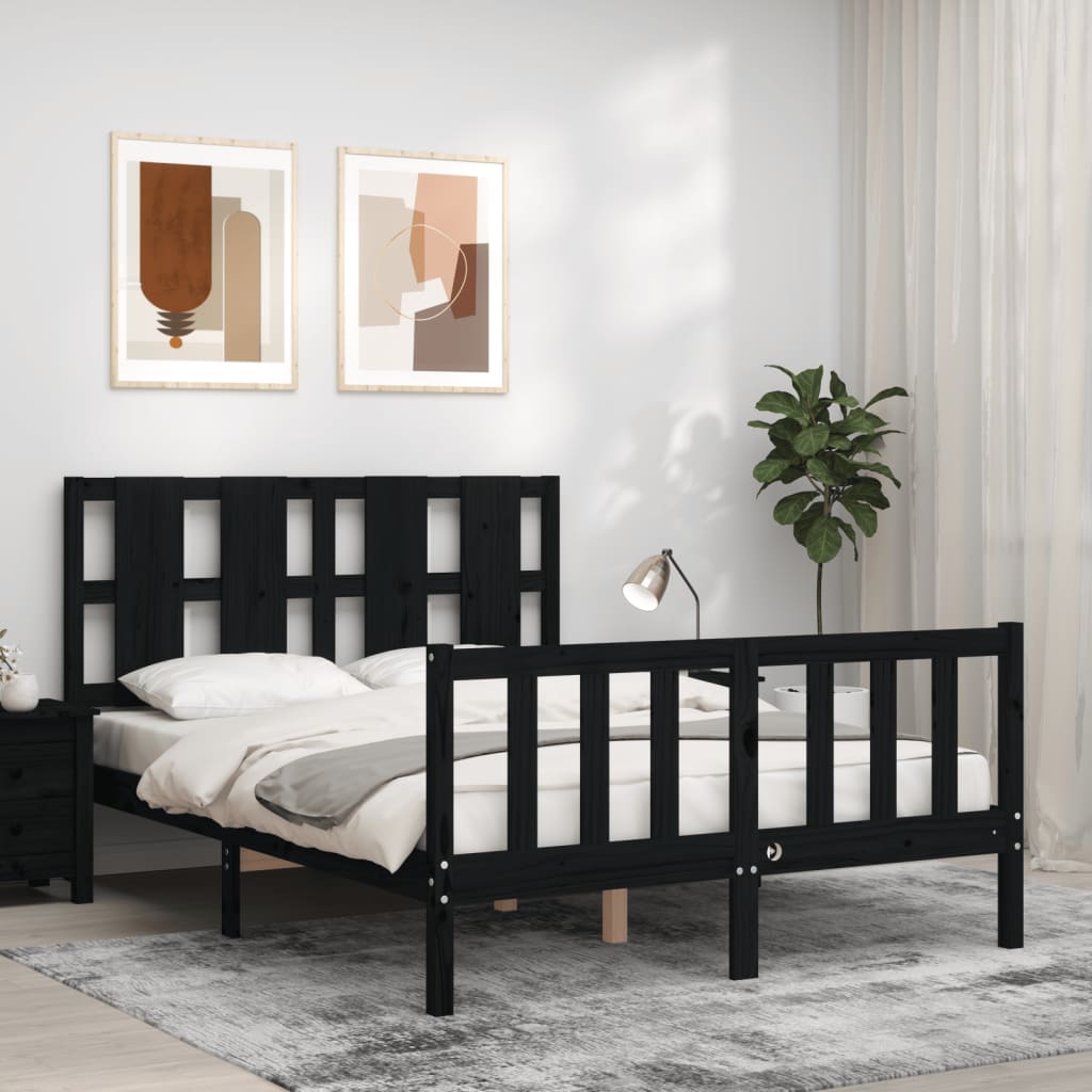 Massivholzbett mit Kopfteil Schwarz 4FT Small Double