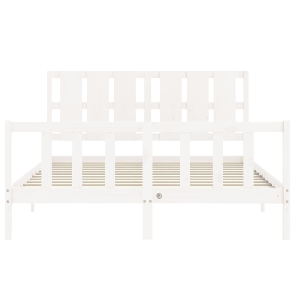 Massivholzbett mit Kopfteil Weiß 5FT King Size