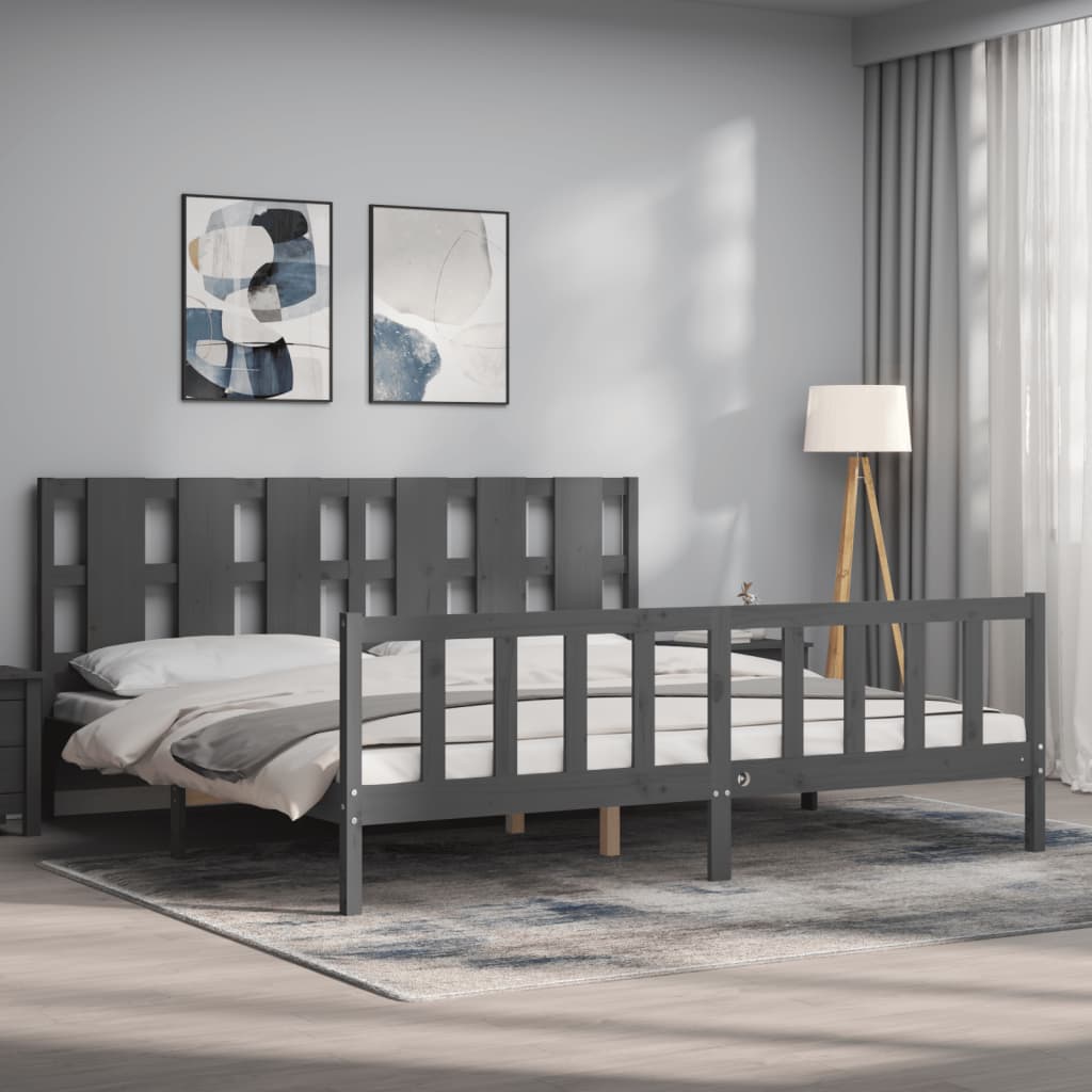 Bettgestell mit Kopfteil Grau 180x200 cm Massivholz