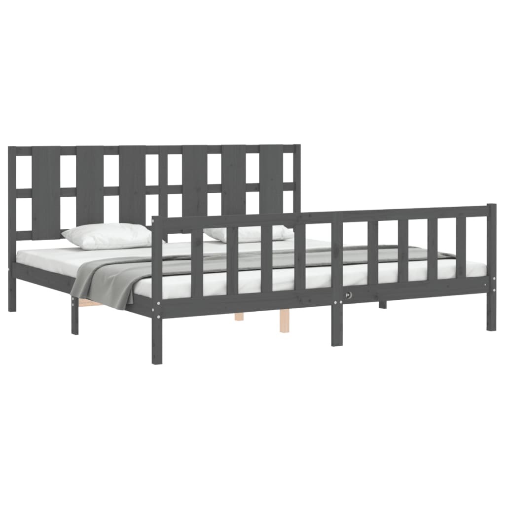 Bettgestell mit Kopfteil Grau 180x200 cm Massivholz