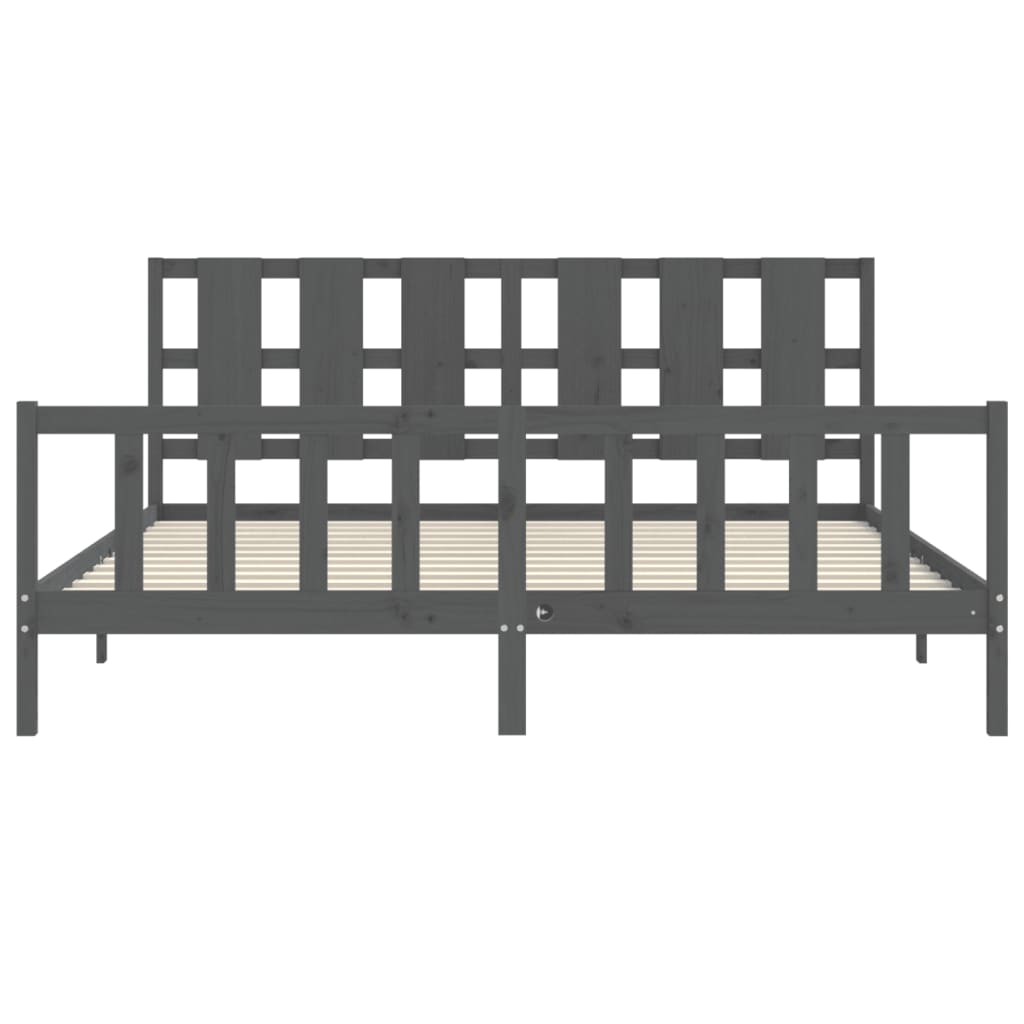 Bettgestell mit Kopfteil Grau 180x200 cm Massivholz