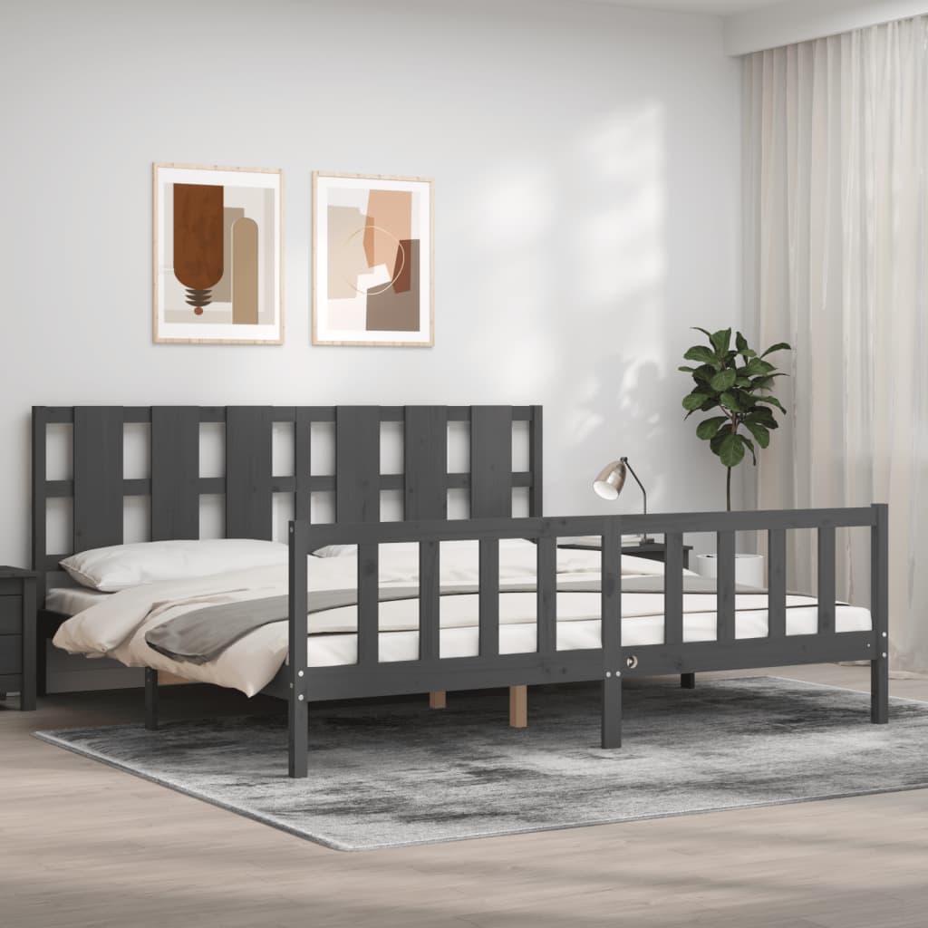 Bettgestell mit Kopfteil Grau 180x200 cm Massivholz