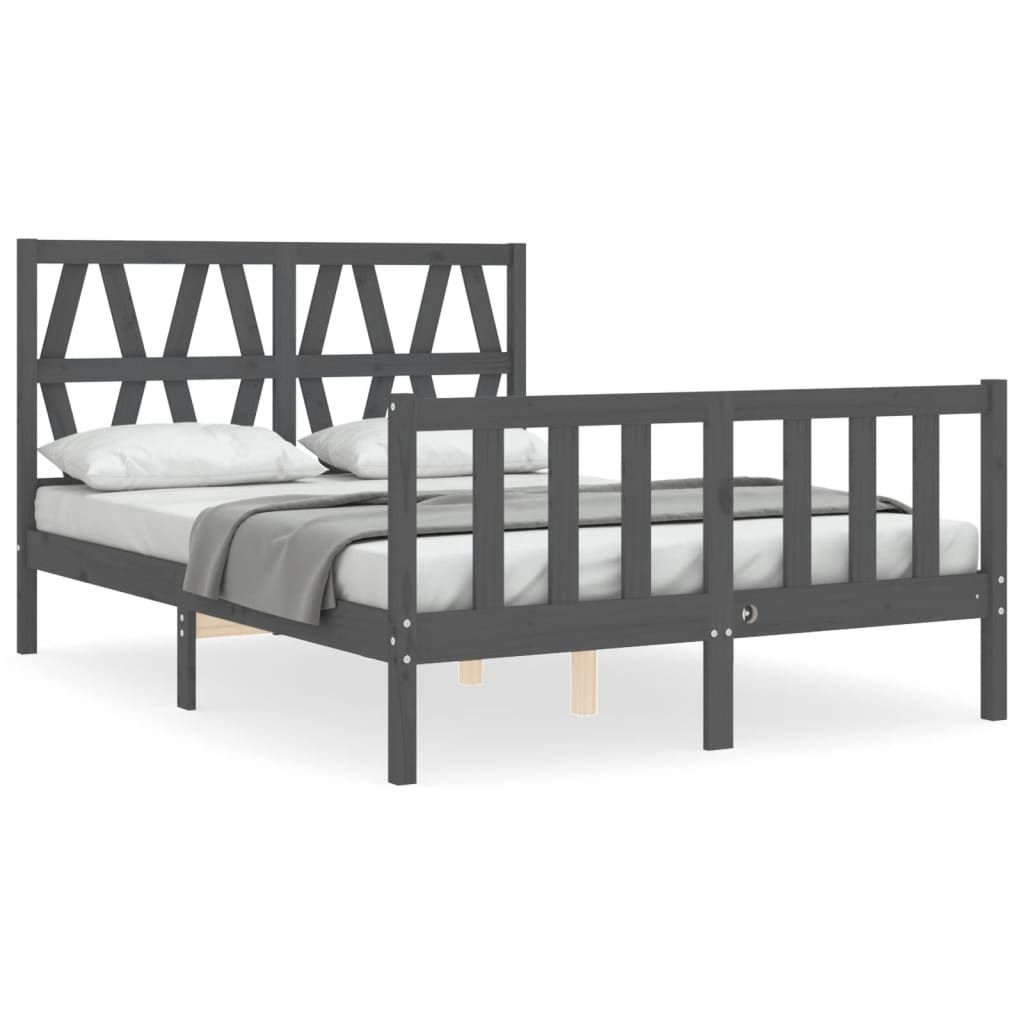 Massivholzbett mit Kopfteil Grau 4FT6 Double