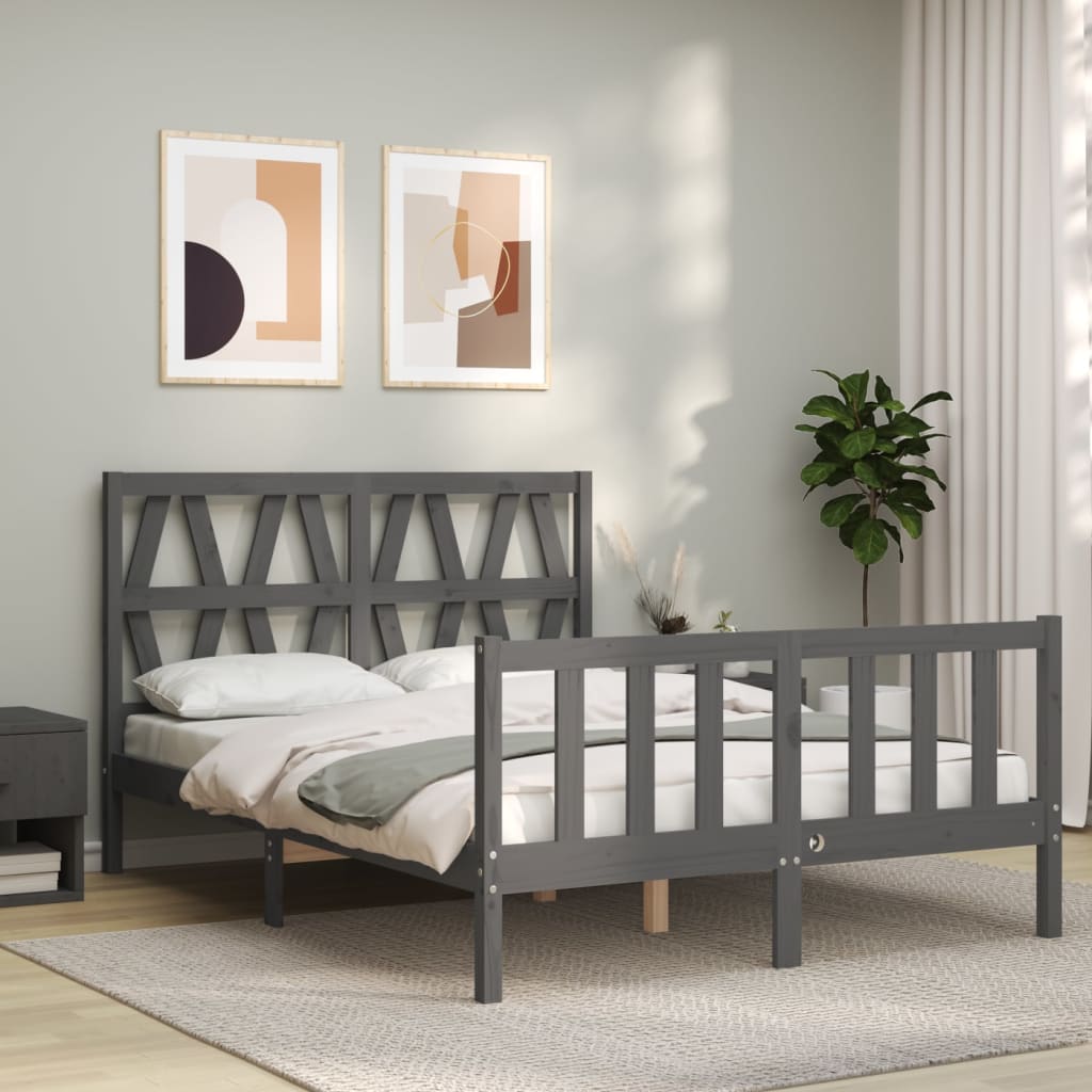 Massivholzbett mit Kopfteil Grau 4FT6 Double