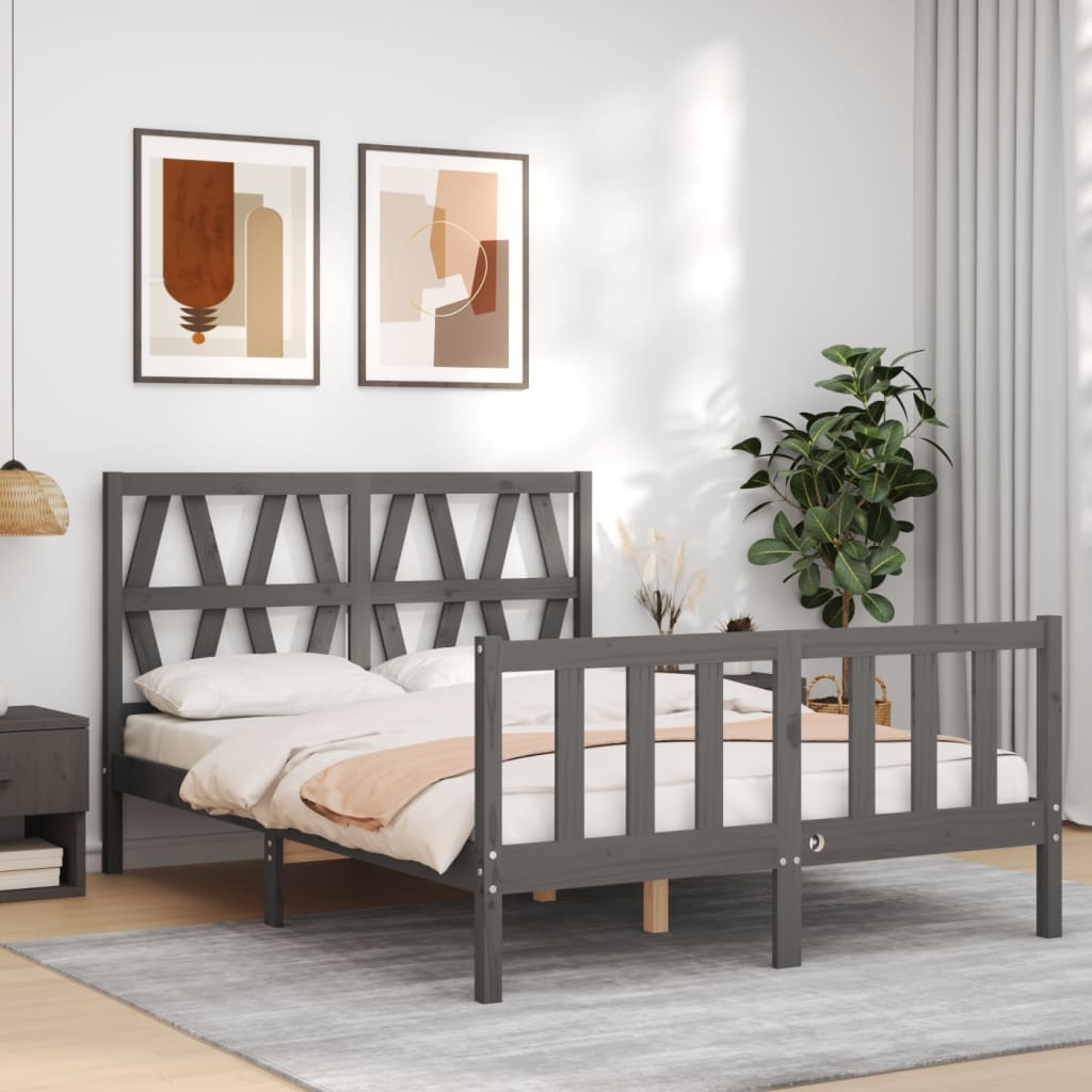 Massivholzbett mit Kopfteil Grau 4FT6 Double