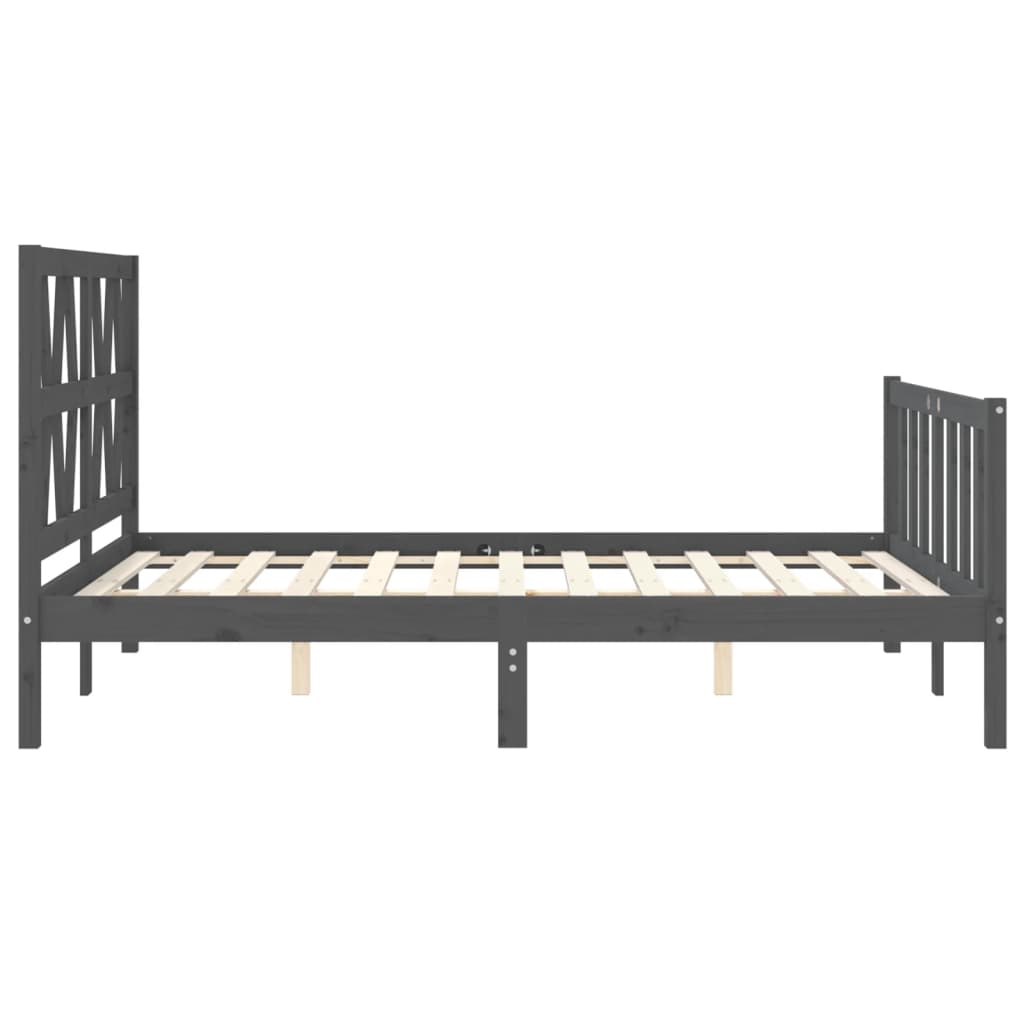 Massivholzbett mit Kopfteil Grau 140x190 cm