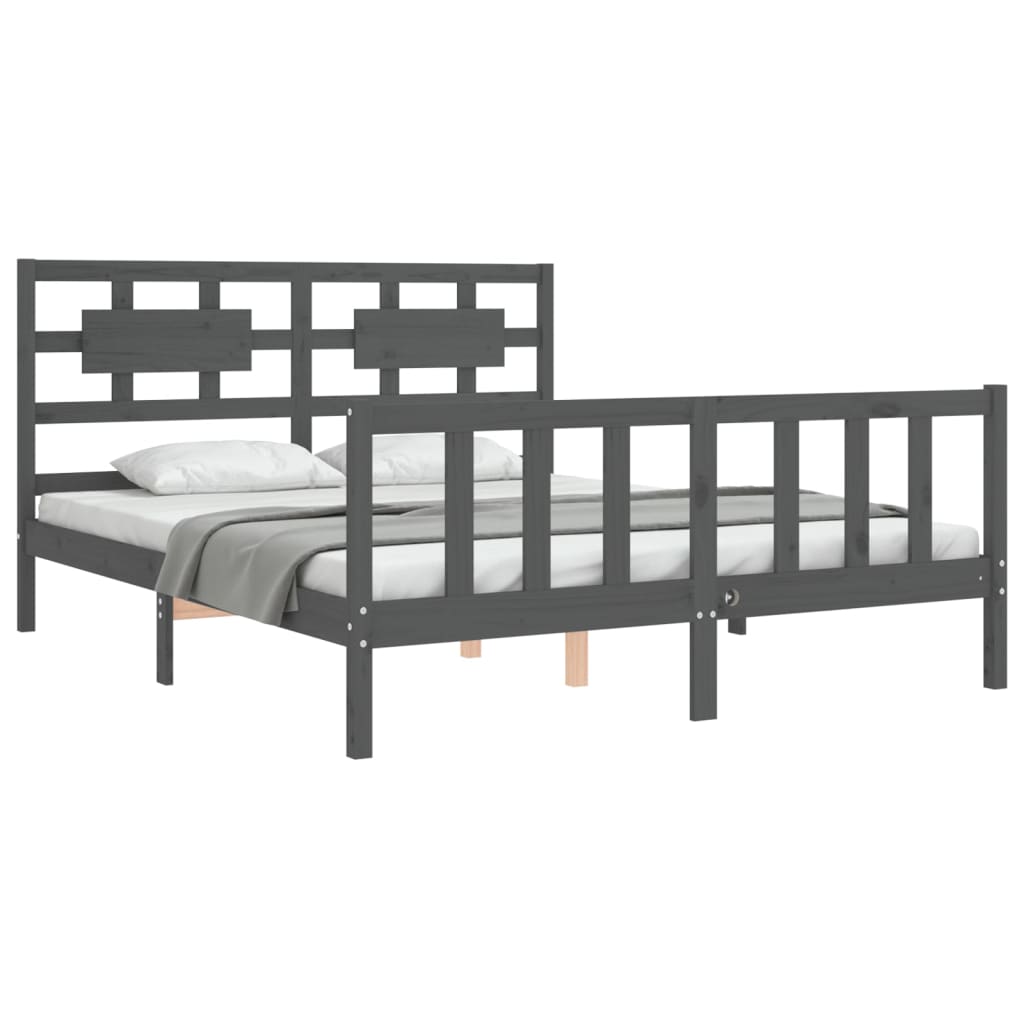 Massivholzbett mit Kopfteil Grau 5FT King Size