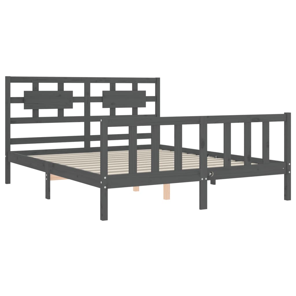 Massivholzbett mit Kopfteil Grau 5FT King Size