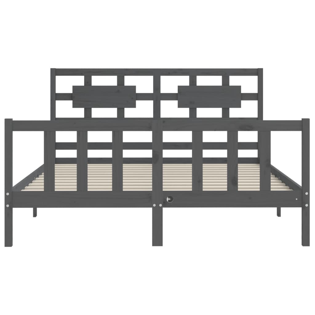Massivholzbett mit Kopfteil Grau 5FT King Size