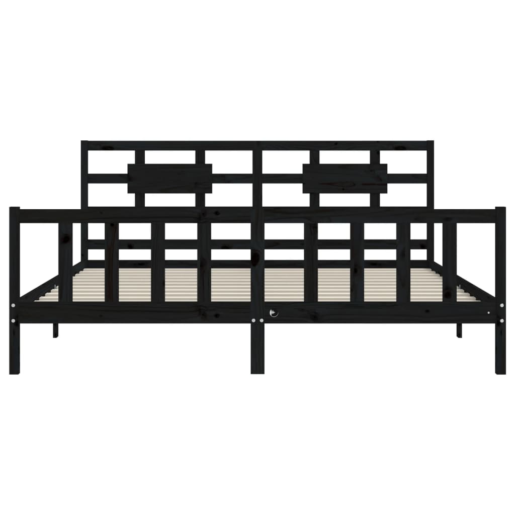 Bettrahmen mit Kopfteil Schwarz 6FT Super King Size Massivholz