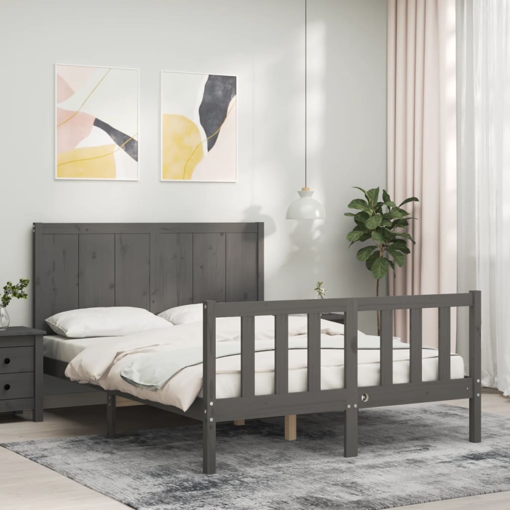 Massivholzbett mit Kopfteil Grau 140x200 cm