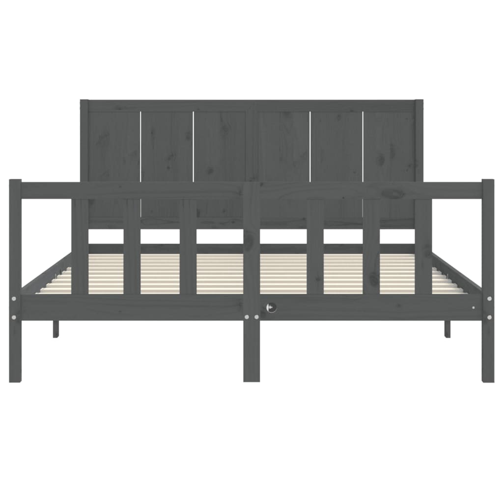 Massivholzbett mit Kopfteil Grau