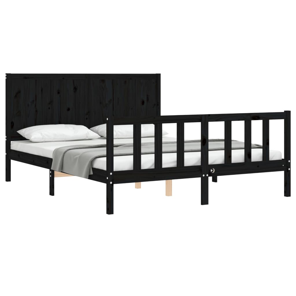 Massivholzbett mit Kopfteil Schwarz 5FT King Size