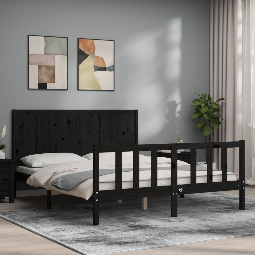 Massivholzbett mit Kopfteil Schwarz 5FT King Size