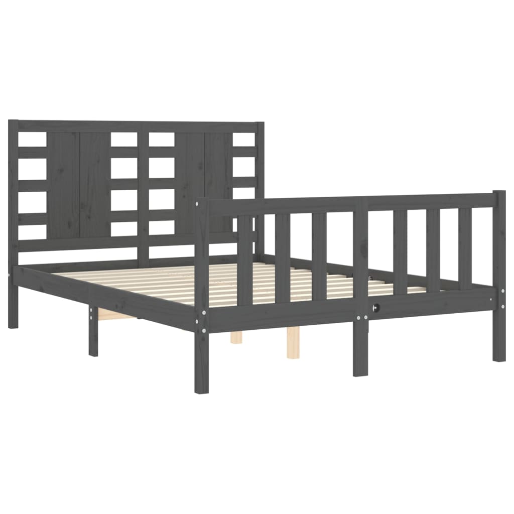 Massivholzbett mit Kopfteil Grau 140x200 cm