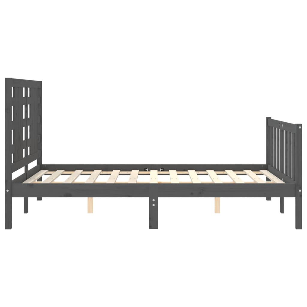 Massivholzbett mit Kopfteil Grau 140x200 cm
