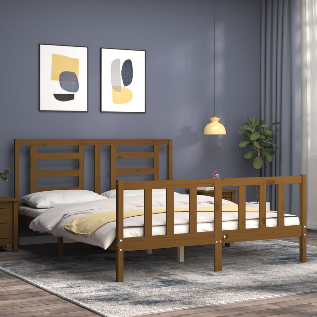 Massivholzbett mit Kopfteil Honigbraun 5FT King Size