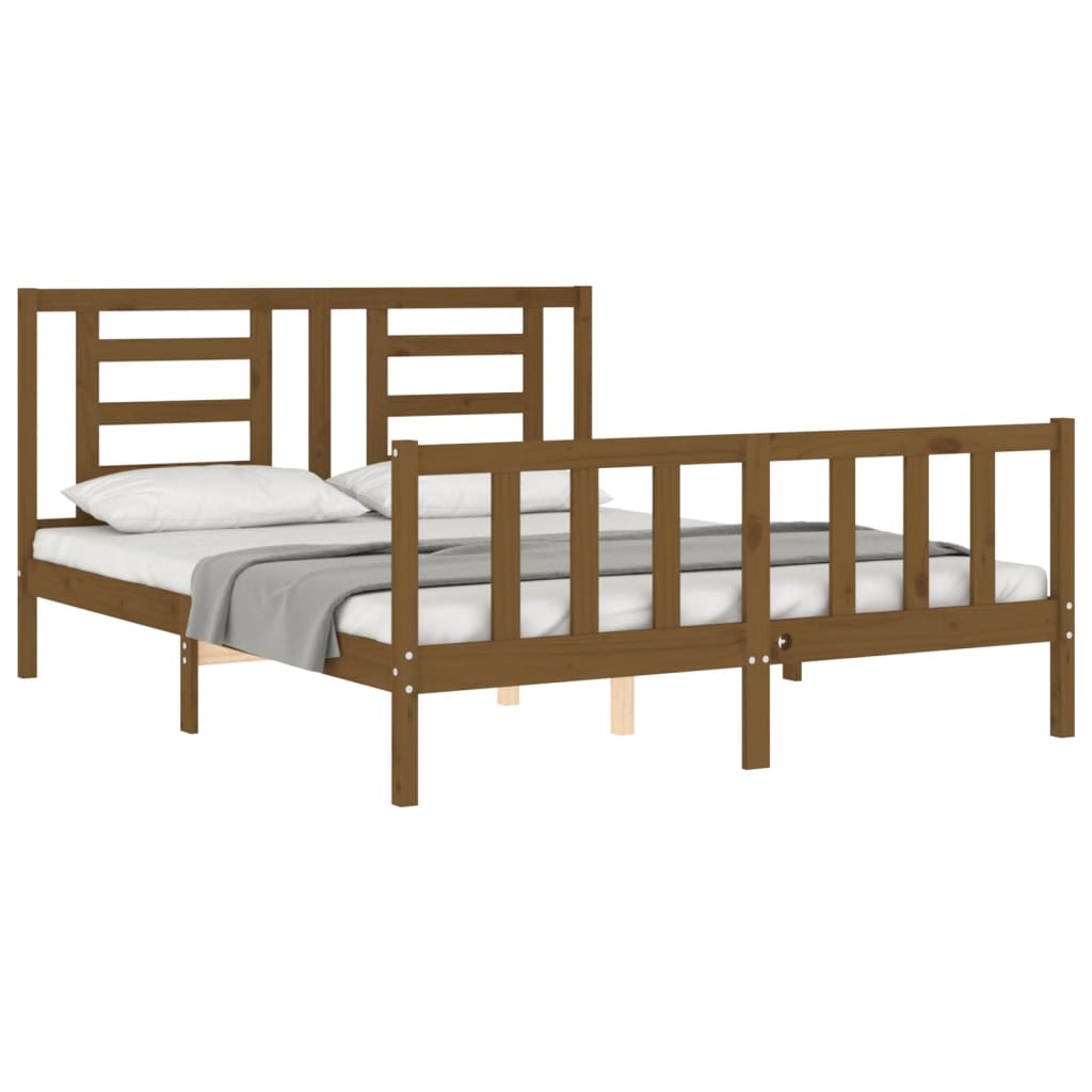 Massivholzbett mit Kopfteil Honigbraun 5FT King Size