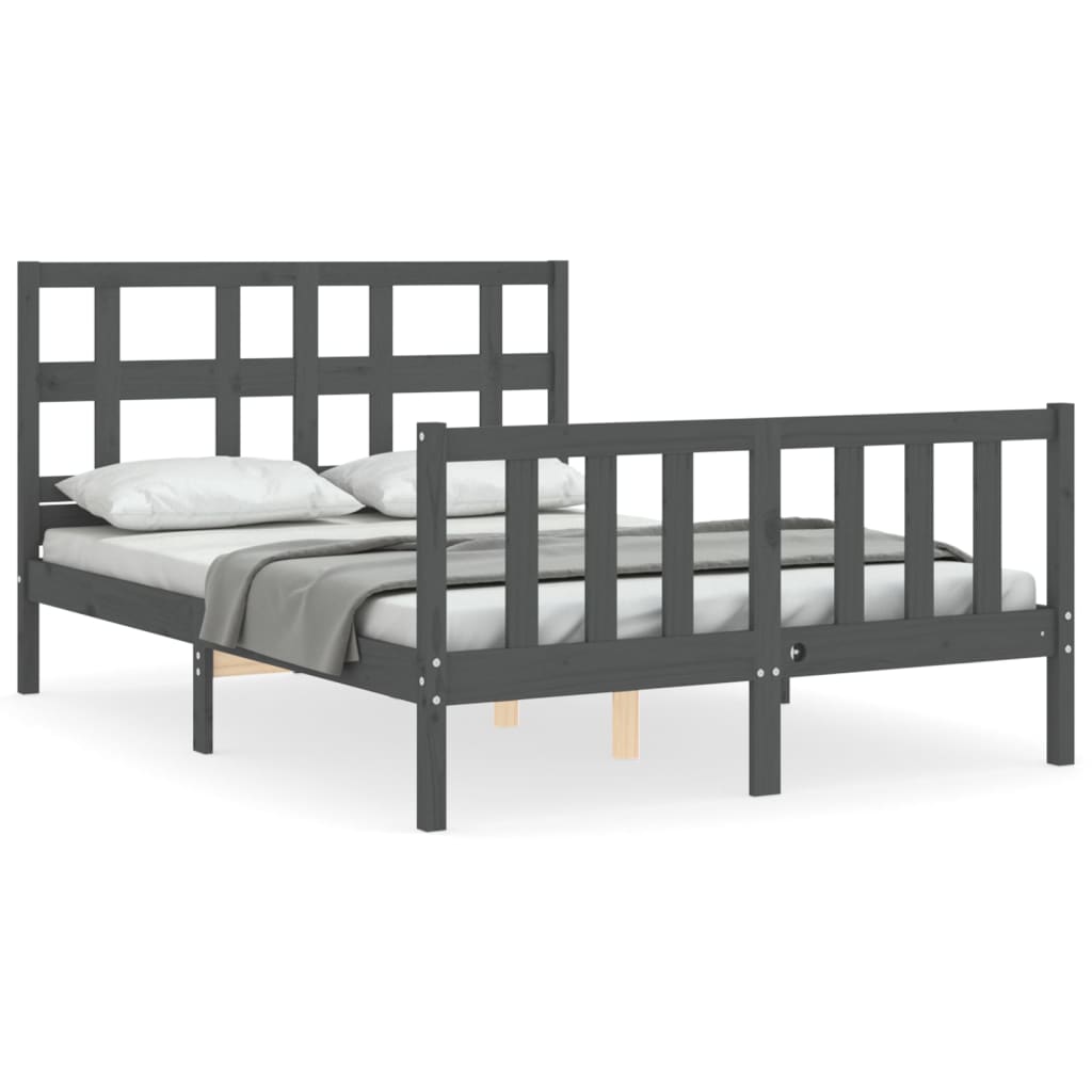 Massivholzbett mit Kopfteil Grau 140x190 cm