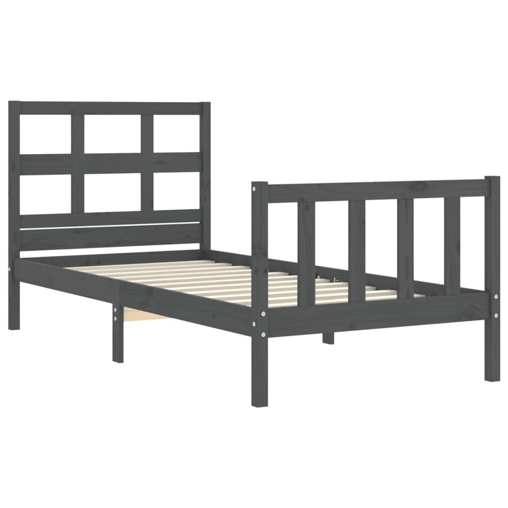 Massivholzbett mit Kopfteil Grau 90x200 cm