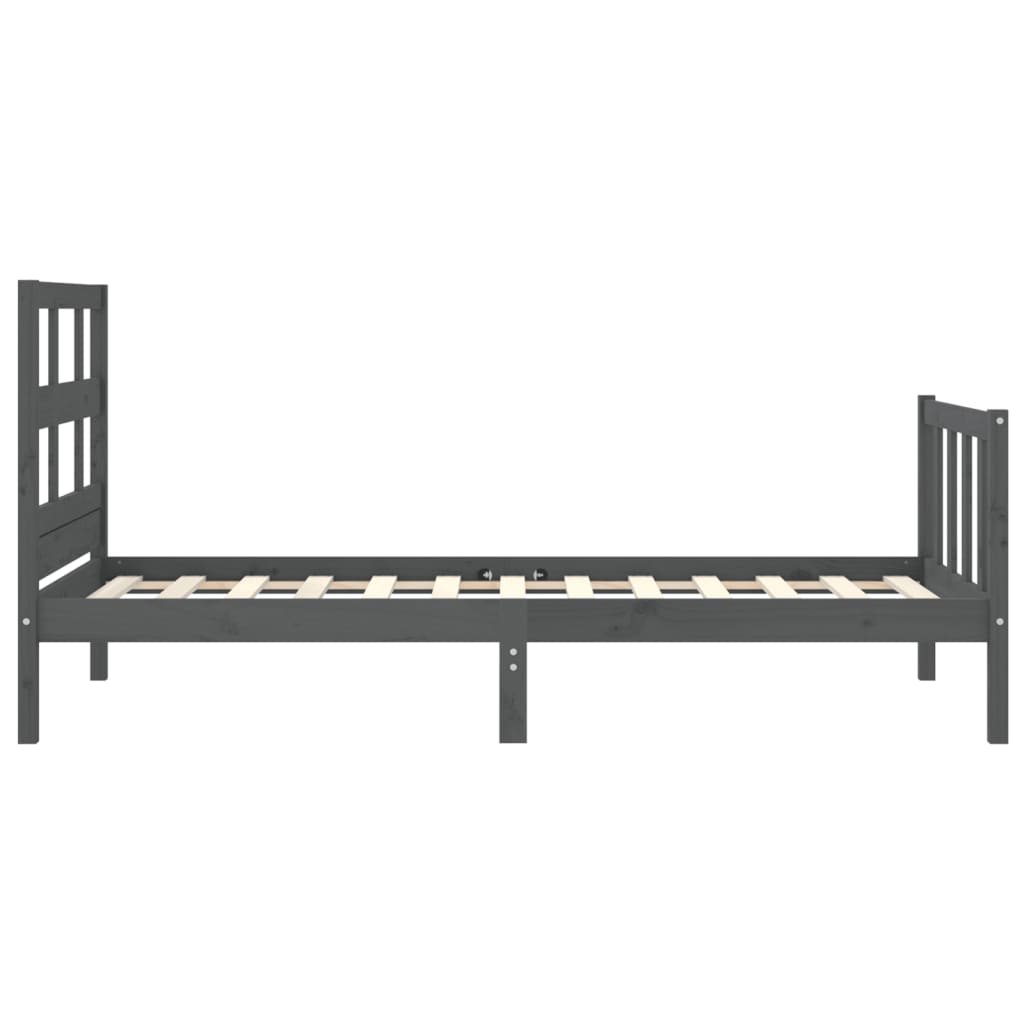 Massivholzbett mit Kopfteil Grau 90x200 cm