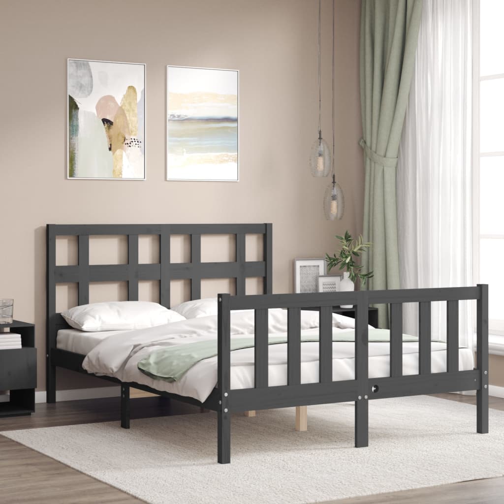 Massivholzbett mit Kopfteil Grau 140x200 cm