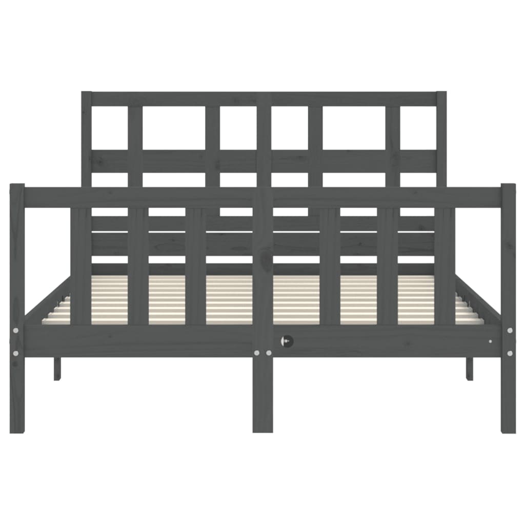 Massivholzbett mit Kopfteil Grau 140x200 cm