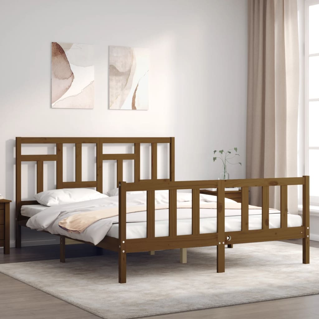 Massivholzbett mit Kopfteil Honigbraun 5FT King Size
