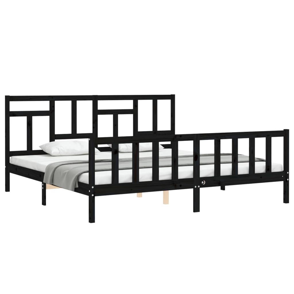 Massivholzbett mit Kopfteil Schwarz 6FT Super King