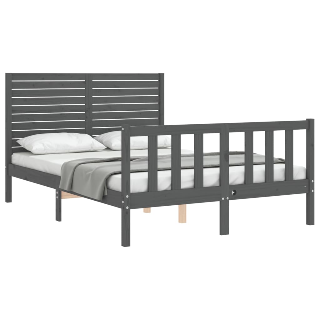 Massivholzbett mit Kopfteil Grau 140x190 cm